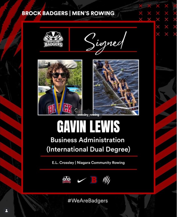Gavin Lewis Signs to Brock Badgers Rowing
